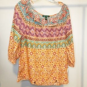 Lauren RL Multicolor Peasant Top M